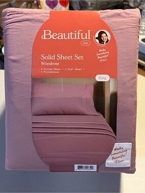 Beautiful by Drew Solid Sheet Set in Woodrose (King)